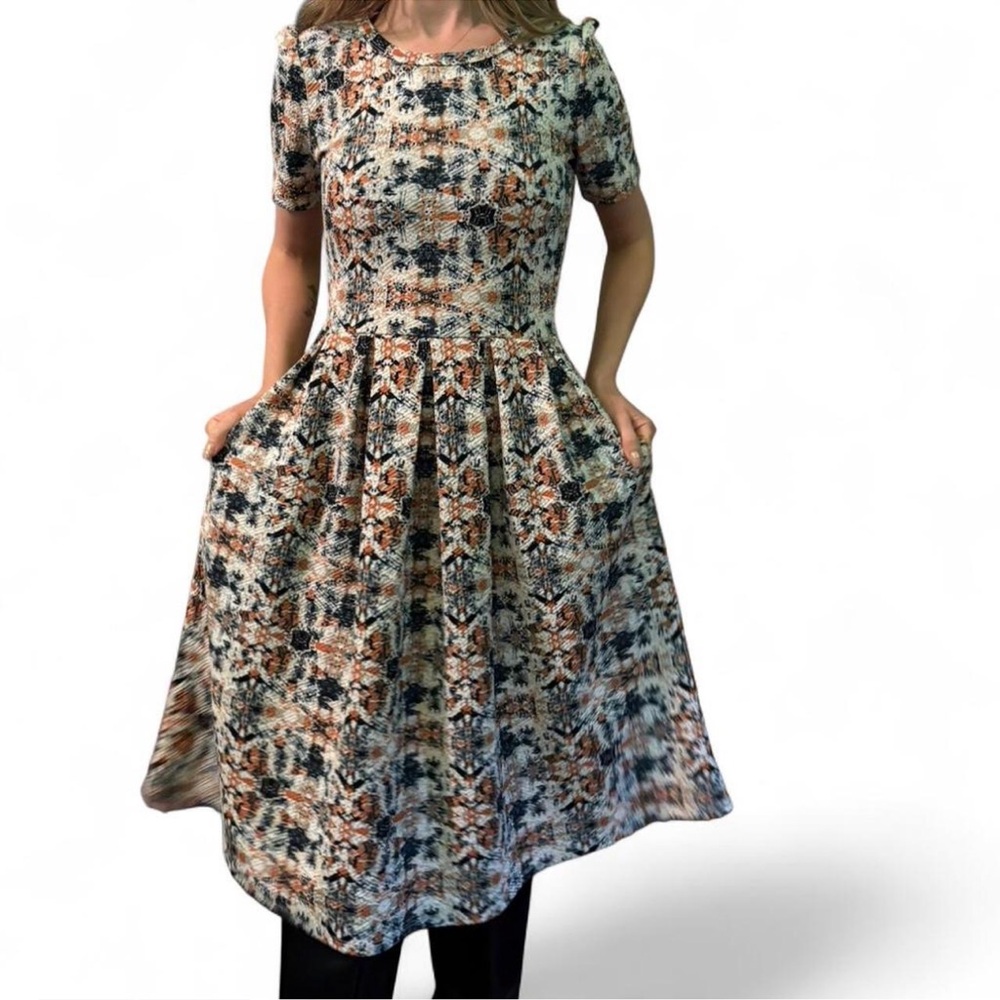 Boho western printed a line poofy midi dress with short sleeves and pockets